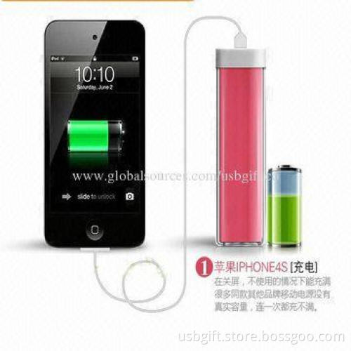 Power bank charger 2,600mAh, lipstick style for iPhone 5S/5C/5G Galaxy Note 3